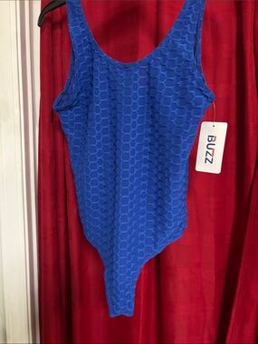 Buzz Blue Textured Scoop-Back One-Piece Swimsuit